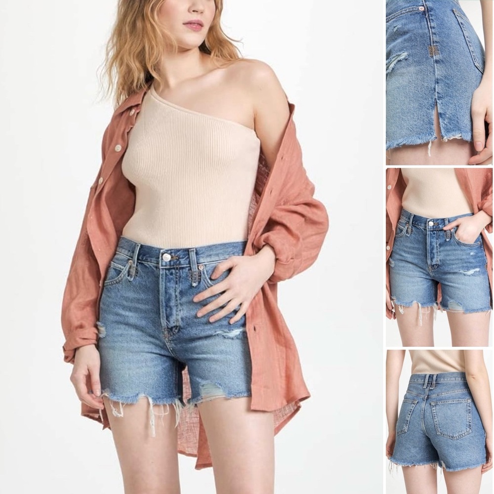 FREE PEOPLE Short Denim Makai Cut Off Distressed Shout & Twist Buttons C…